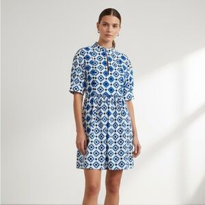 G. Label x Goop blue tile print Tanya short sleeve dress - size 8 (Medium)